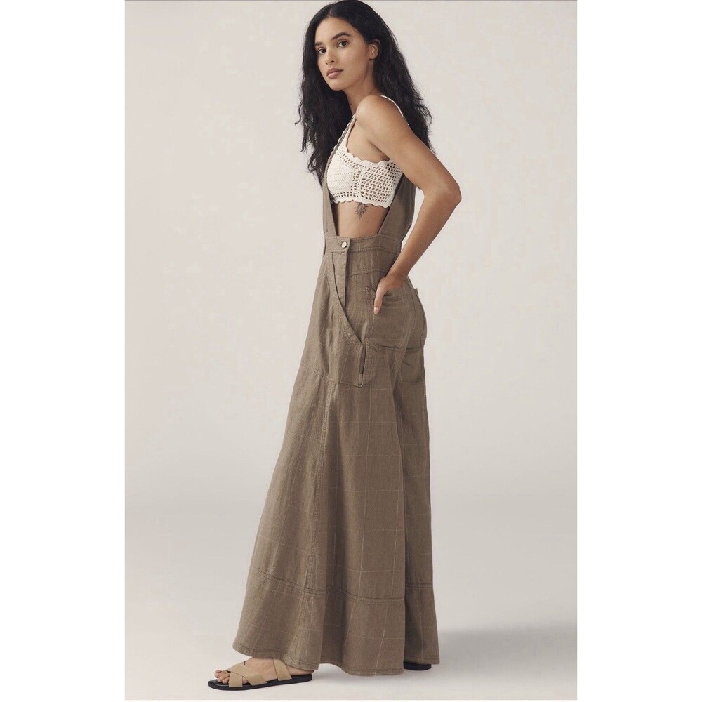 Anthropologie Pilcro Carpenter Jumpsuit Wide Leg Moss Linen Boho Small NWT